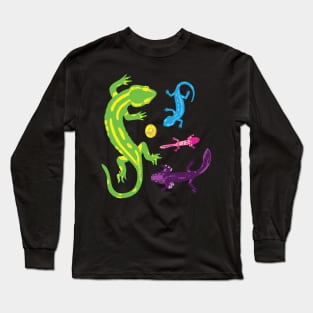 Pop Art Bright Color Salamanders, axolotl, and egg  from an old book Long Sleeve T-Shirt